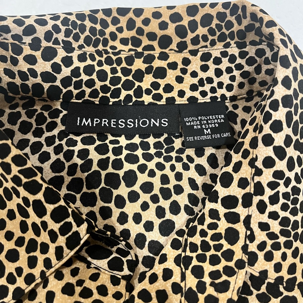 Impressions Leopard Print Button Down Short Sleeve Shirt - Size Medium - Picture 8 of 8
